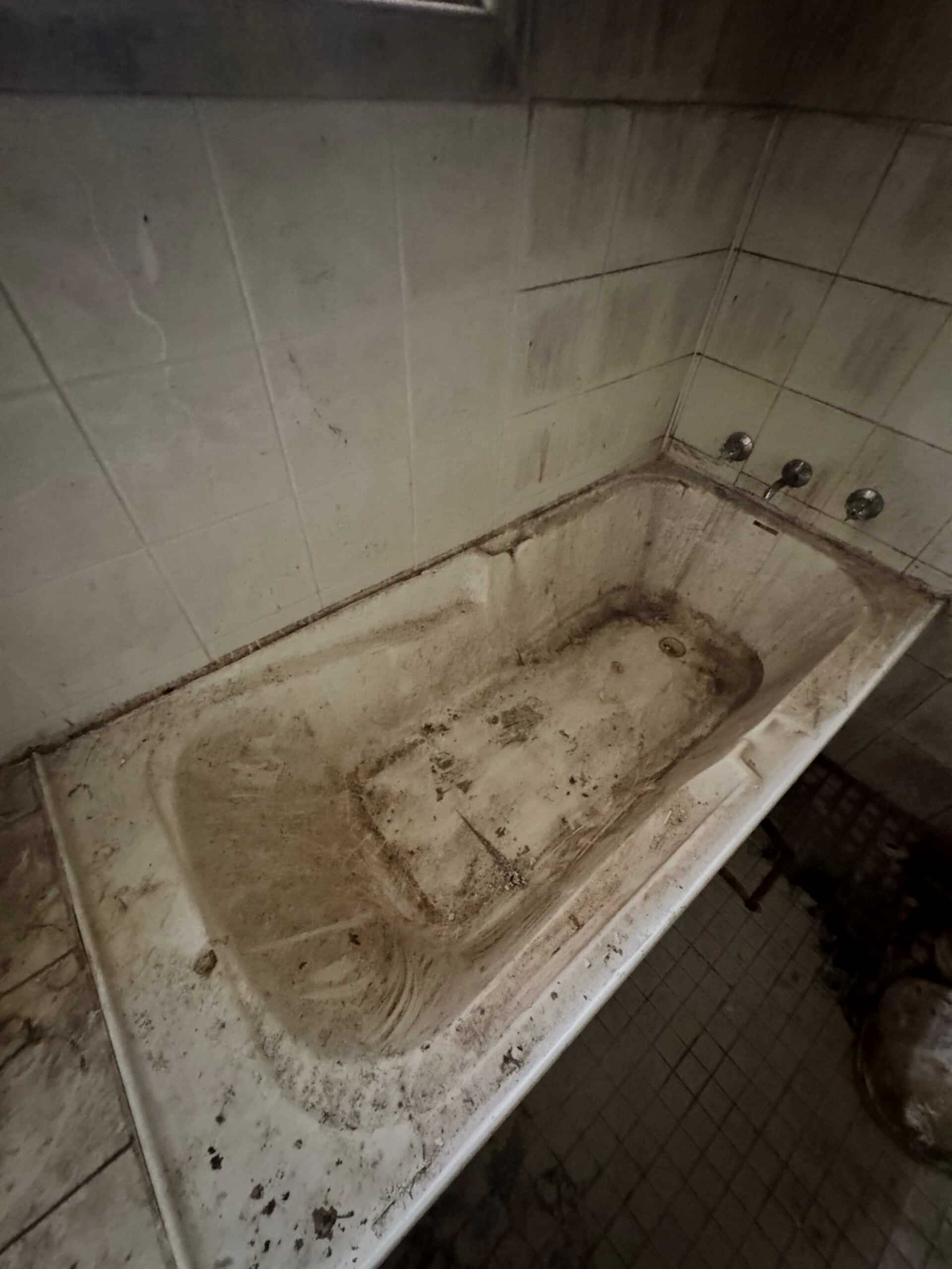 Bathtub with severe mould and black staining before professional mould removal treatment in Sydney