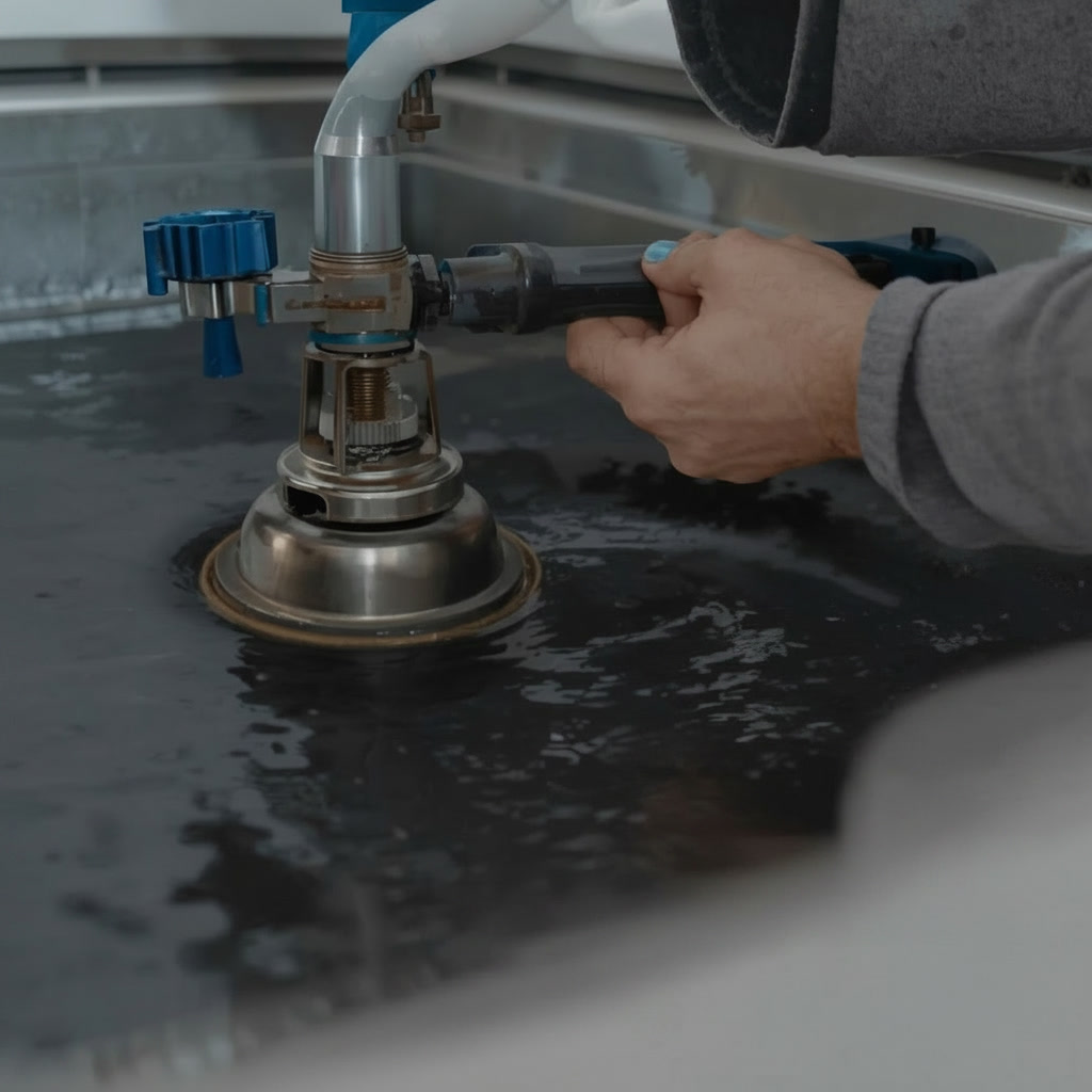 Does home insurance cover water damage in NSW. A technician using professional water extraction equipment on a flooded surface in a Sydney property