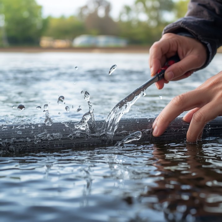 How long does water damage restoration take — hands using a tool on a flooded surface outdoors representing emergency water damage response in Sydney