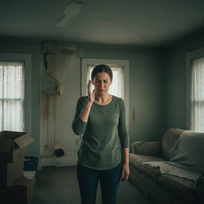 Musty smell in your home mould growth on a wall and ceiling in a Sydney property caused by moisture and poor ventilation