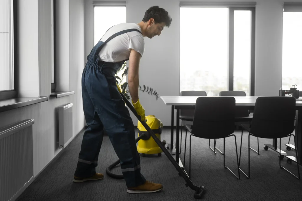 Guide to commercial carpet cleaning professional carpet cleaning technician using hot water extraction equipment in a Sydney office