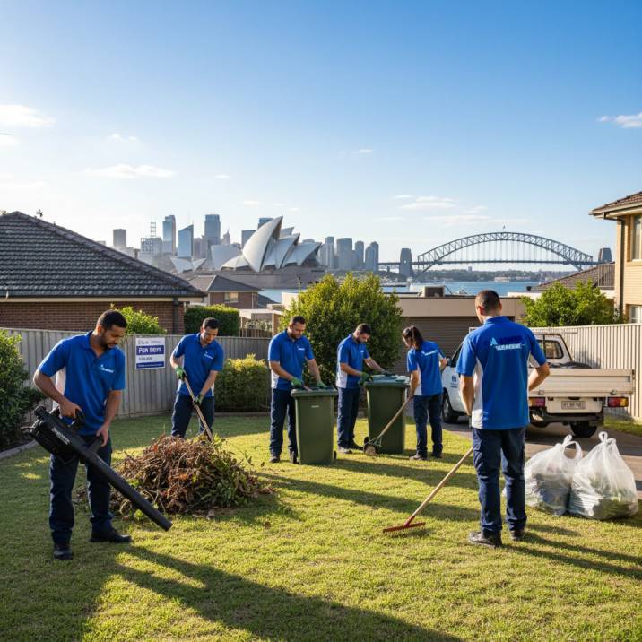 End of lease yard clean up, neatly mowed lawn and tidy garden beds in a Sydney rental property ready for final bond inspection